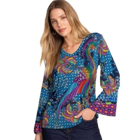 Johnny Was Tops - Johnny Was Janie Favorite Thalassa Kimono Peacock Shirt Blue Top Size S NWT